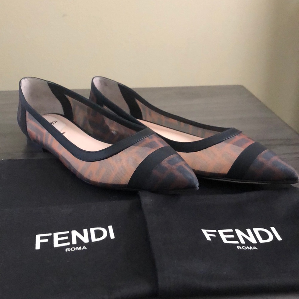 Fendi black leather/mesh flats